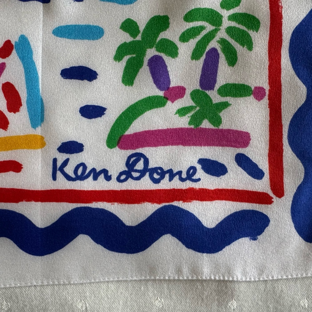 ☀️Ken Done Scarf ~ Colorful Printed Art - Iconic Vintage 80’s‼️Made in Japan. 🖌️